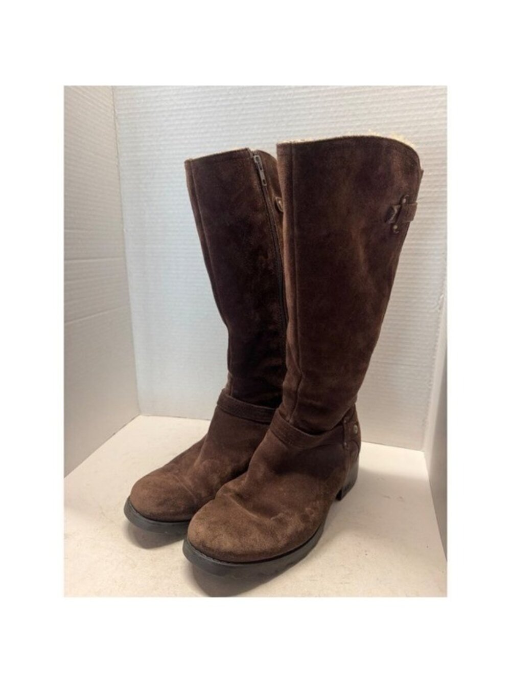 UGG Australia Kensington Brown Suede Sheepskin Tall Zip Boots 1917 Womens 8